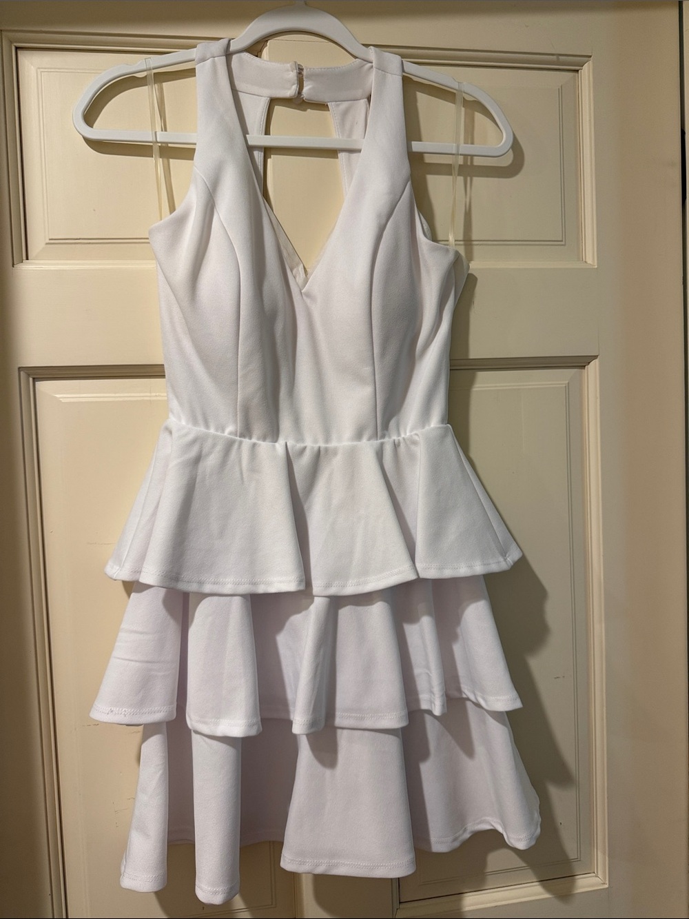 White Tiered Peplum Fit-and-Flare Dress